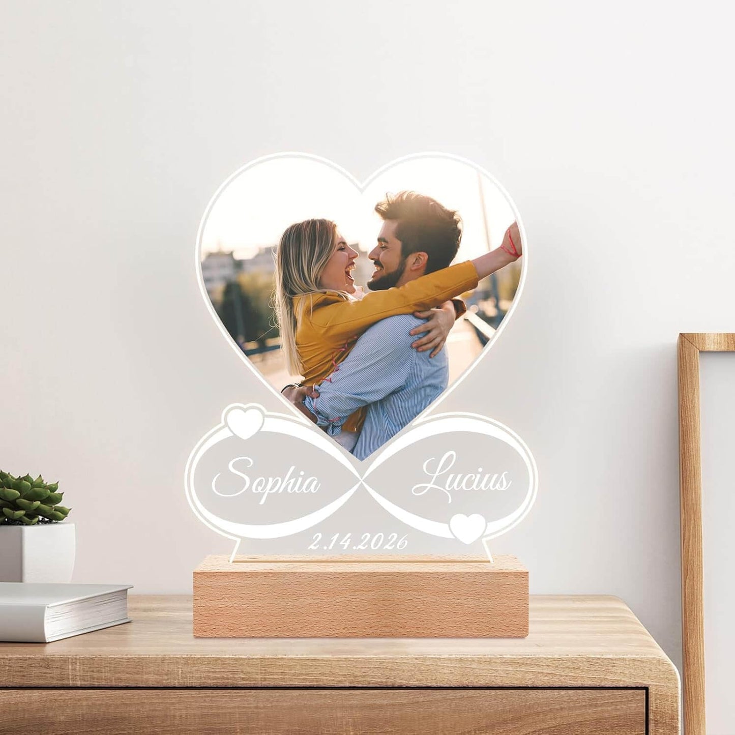 Personalized Infinity Heart Memory Frame – Custom Photo, Names & Date, Crafted with Premium-Grade Material, Perfect for Valentine’s & Anniversary Gifts