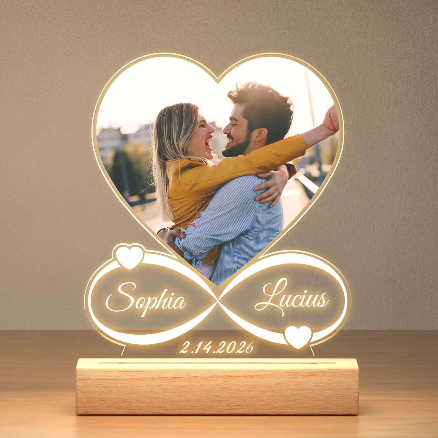 Personalized Infinity Heart Memory Frame – Custom Photo, Names & Date, Crafted with Premium-Grade Material, Perfect for Valentine’s & Anniversary Gifts