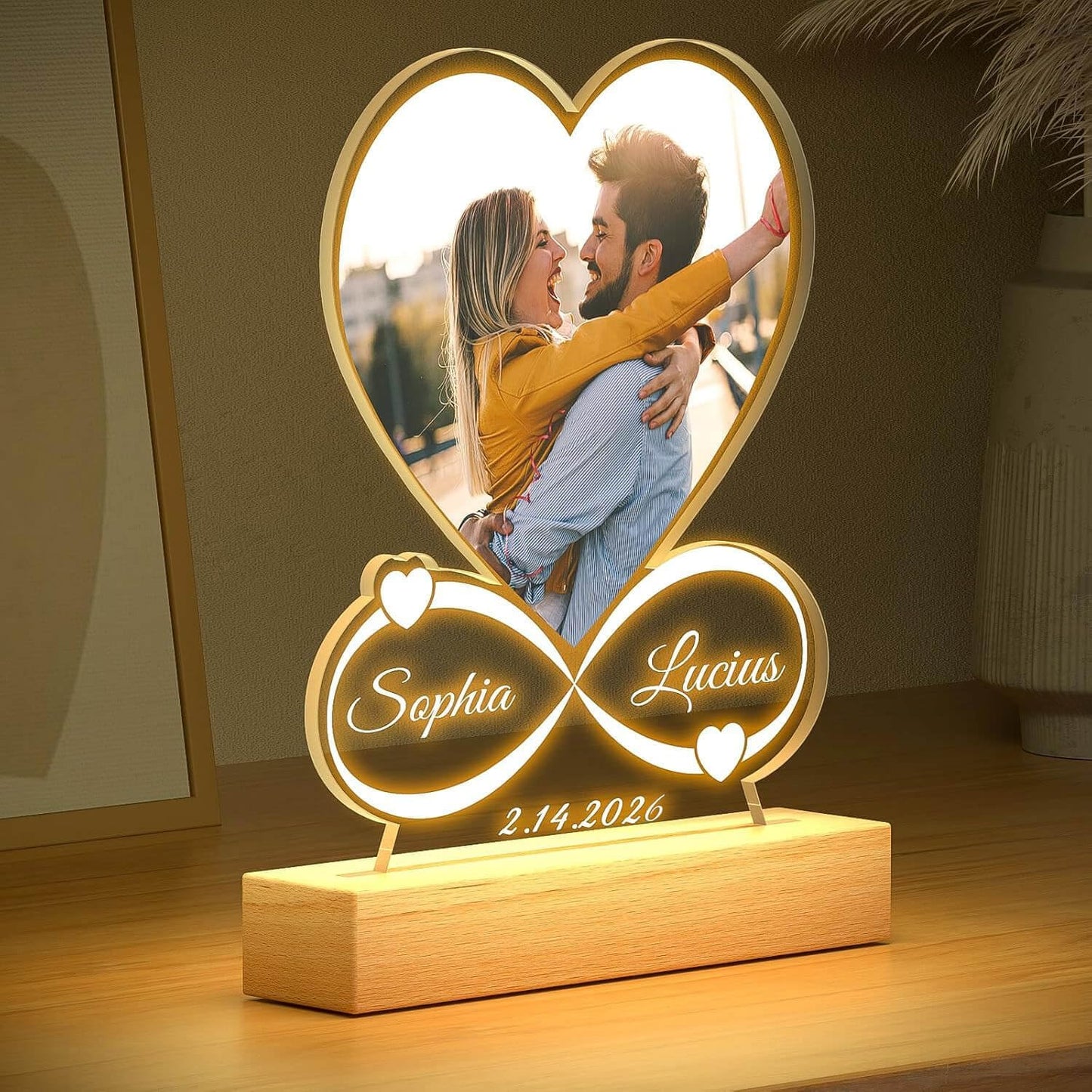 Personalized Infinity Heart Memory Frame – Custom Photo, Names & Date, Crafted with Premium-Grade Material, Perfect for Valentine’s & Anniversary Gifts